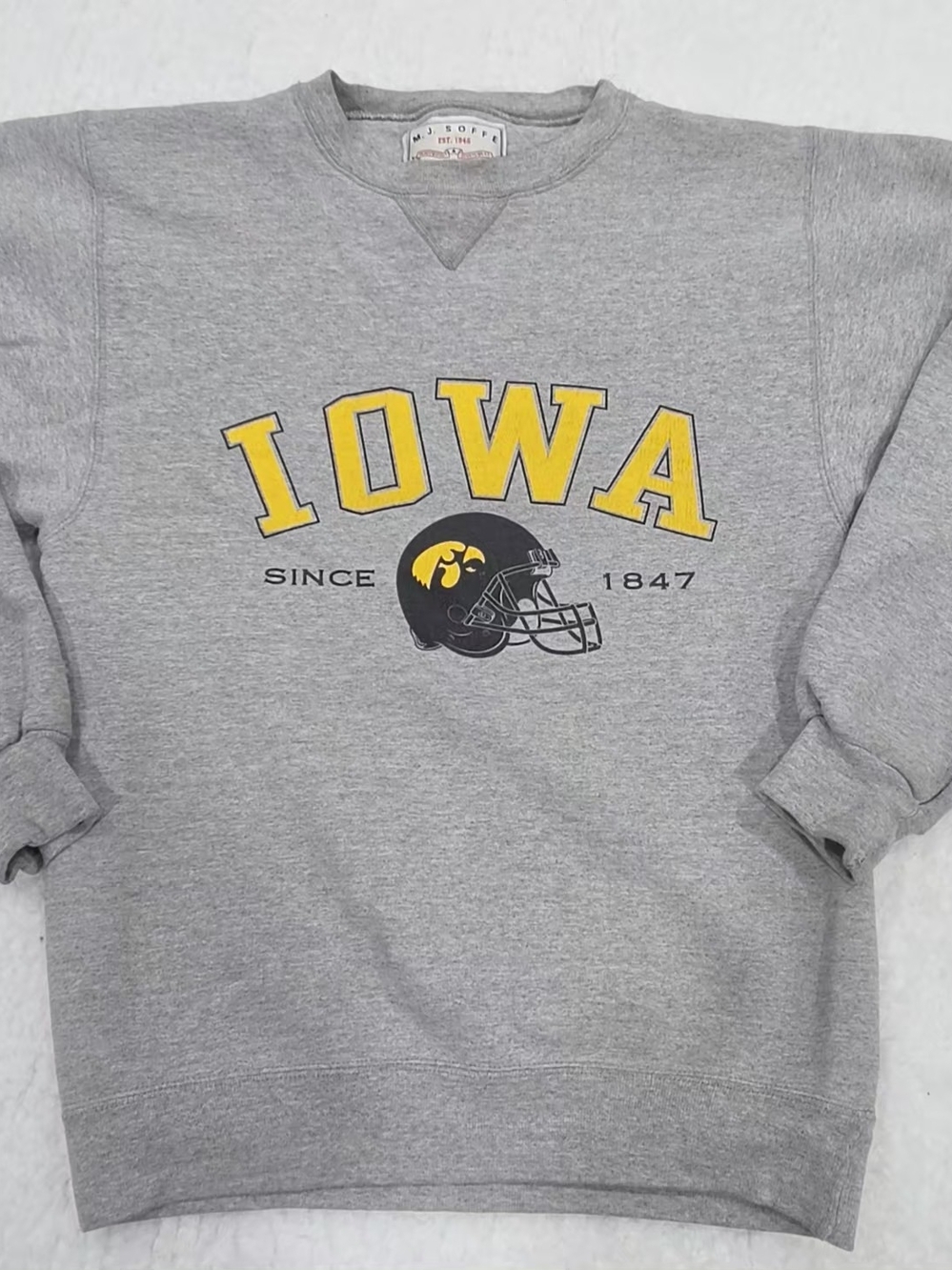 Vintage M.J. Soffe Iowa Hawkeyes Football Sweatshirt Gray Yellow Collegiate